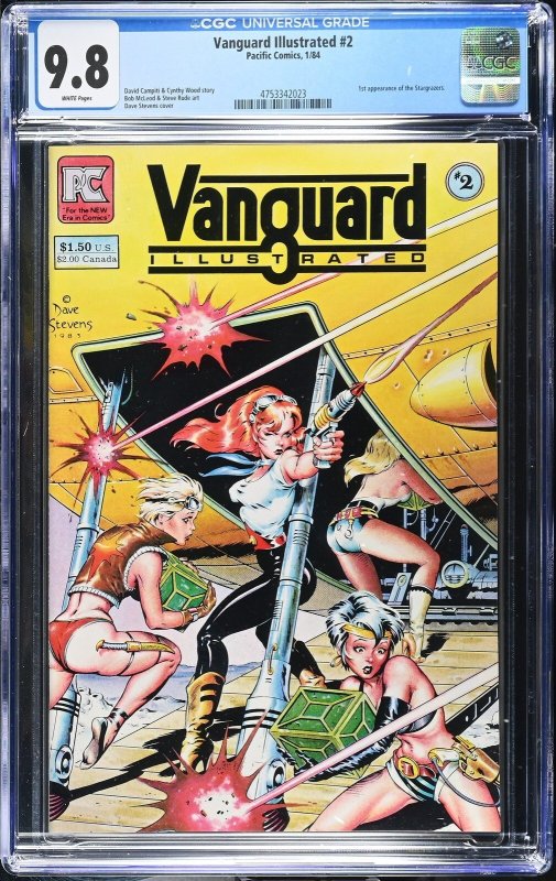 Vanguard Illustrated #2 (1984), CGC 9.8 graded comic book, Universal Blue label — front cover in its holder
