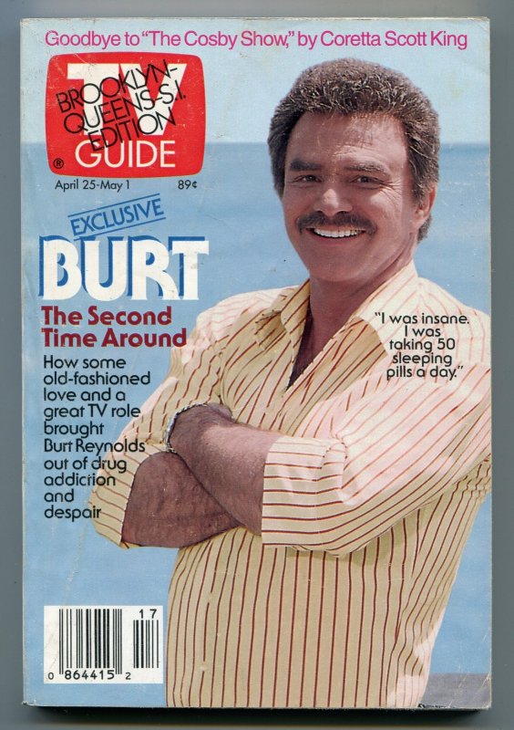 MAG: TV Guide-Burt Reynolds-Brooklyn-Queens Edition-April 1992-VG (1992), raw comic book in VG condition — front cover
