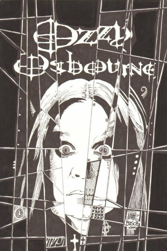Ozzy Osbourne Black & White T-Shirt Design - Signed art by Matt Busch, raw, ungraded comic book — front cover