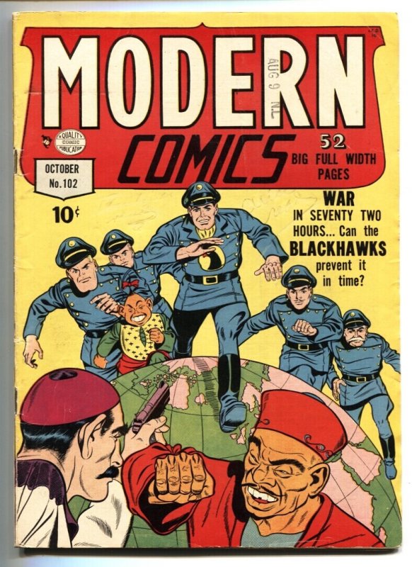 Modern #102 (Quality Comics, 1950), raw comic book in FN- condition — front cover