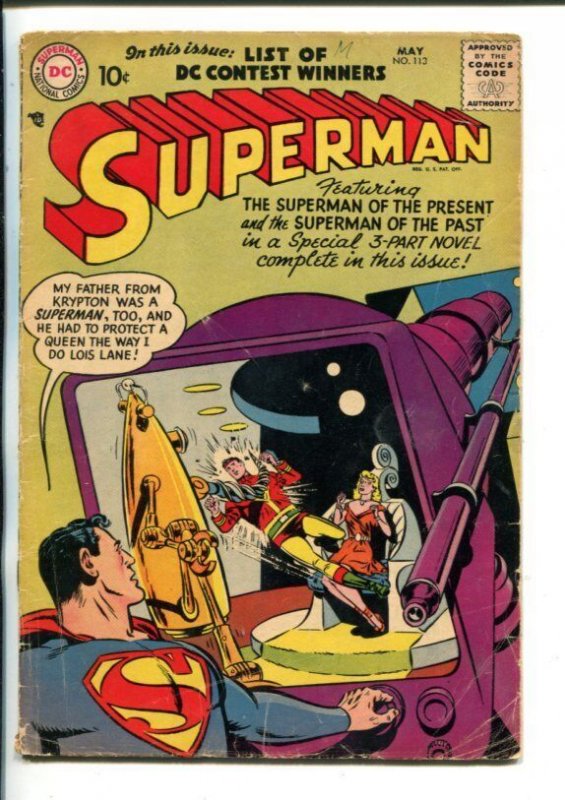 Superman #113 (DC Comics), raw comic book in VG- condition — front cover