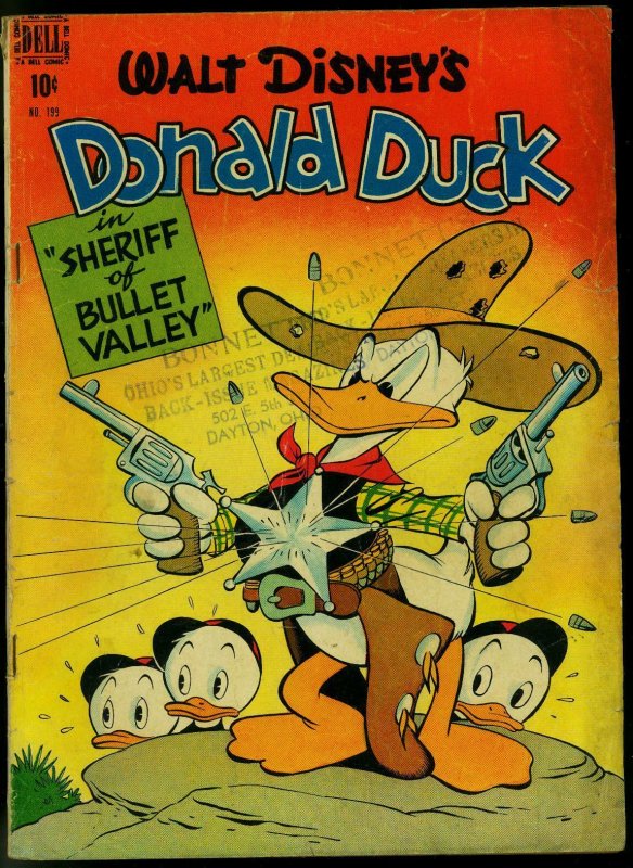 Donald Duck in Sheriff of Bullet Valley- Four Color Comics #199 (Dell, 1948), raw comic book in VG condition — front cover