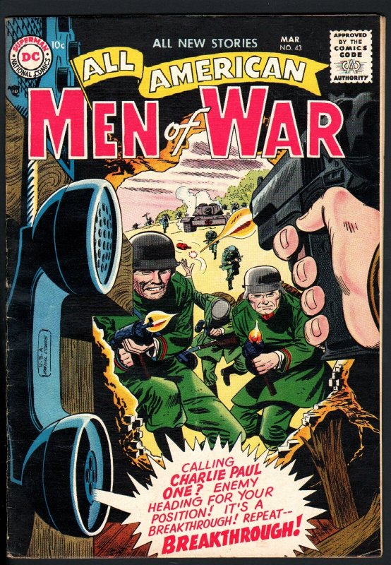 All-American Men of War #43 (DC Comics, 1957), raw comic book in VF- condition — front cover