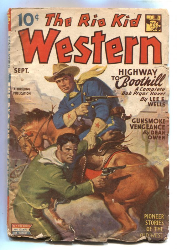 Rio Kid Western Pulp 9/1945 -- Highway to Boothill -- Lee E. Wells -- G, raw, ungraded comic book — front cover