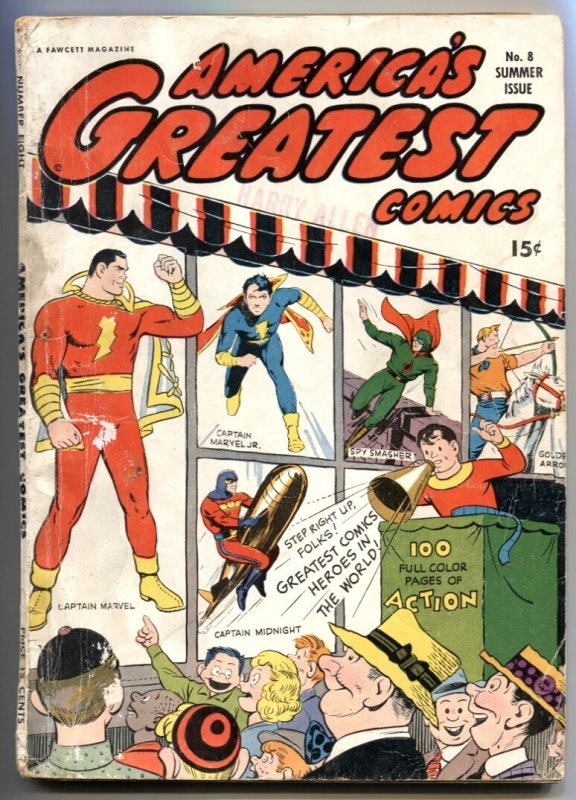 America's Greatest #8 (Fawcett Publications, 1943), raw comic book in VG condition — front cover