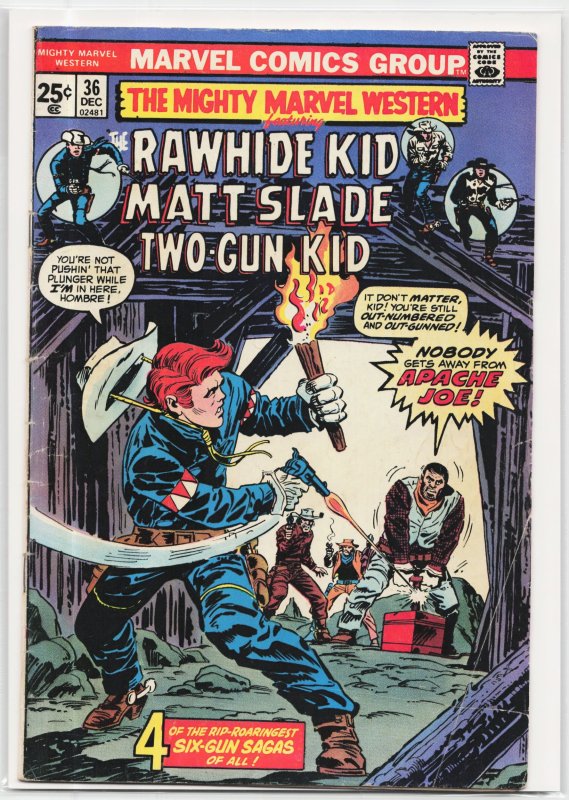 The Mighty Marvel Western #36 (Marvel Comics, 1974), raw, ungraded comic book — front cover