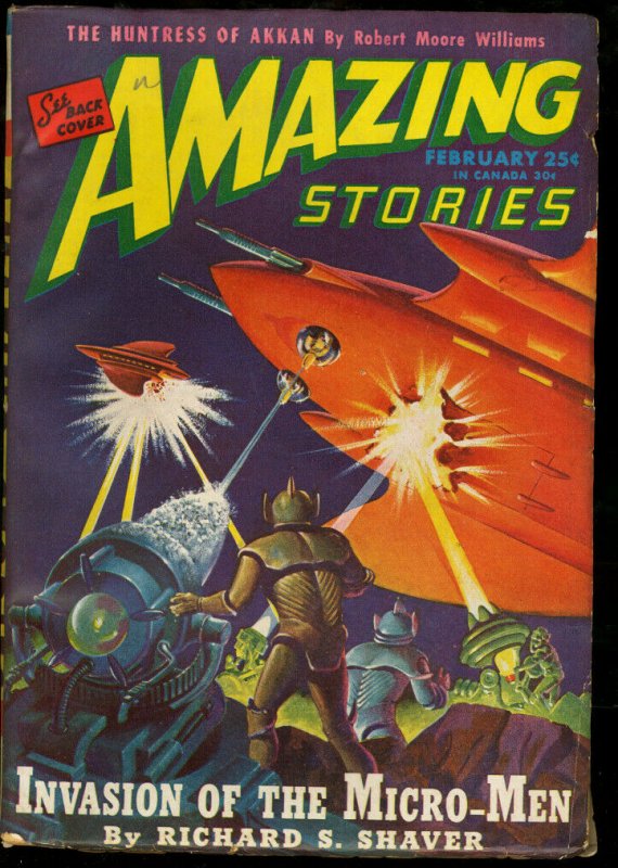 Amazing Stories 1946 Feb-Cool Sci Fi Pulp FN (1946), raw comic book in FN condition — front cover