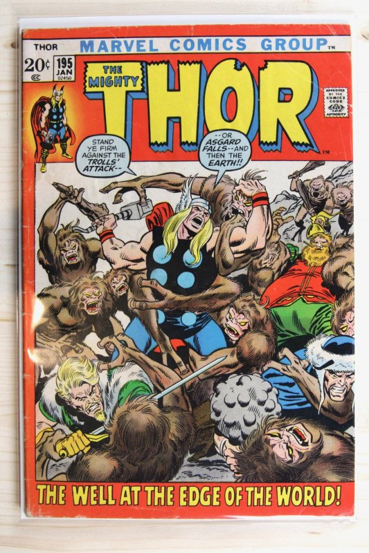 Thor #195 (Marvel Comics, 1972), raw comic book in VG 4.0 condition — front cover
