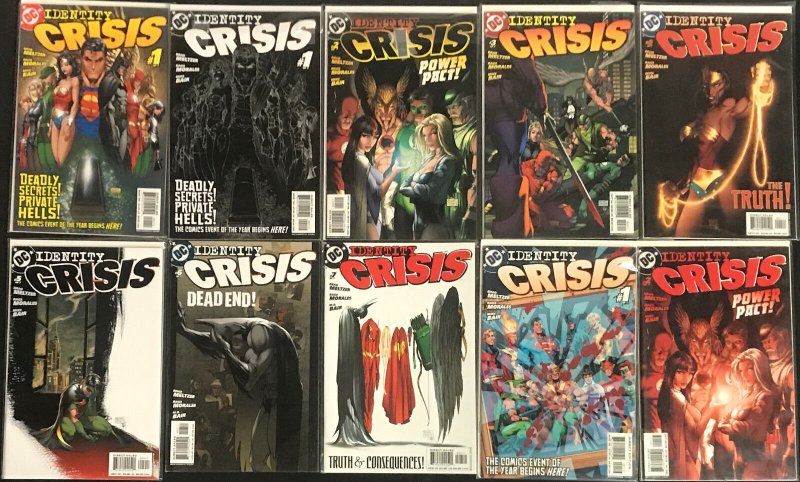 DC Identity Crisis 11pc Count Mid-High Grade Comic Lot Vf-Nm JLA Batman Superman (DC Comics), raw comic book in NM condition — front cover