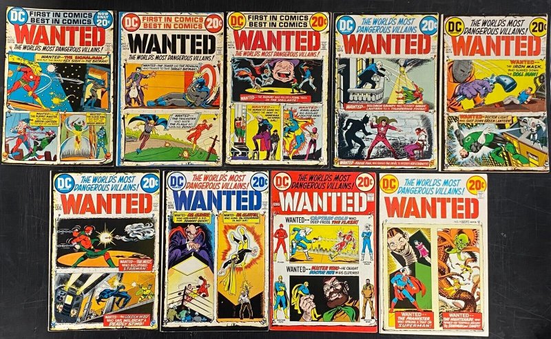 Wanted (1972) #'s 1 2 3 4 5 6 7 8 9 Complete FN+ Lot Starman Batman Superman (1972), raw comic book in FN+ condition — front cover