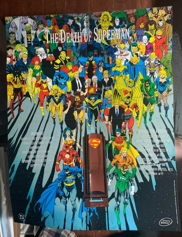 1993 THE Death OF Superman 20x26" Poster VF 8.0 DC Comics / Dan Jurgens (DC Comics, 1993), raw comic book in VF 8.0 condition — front cover