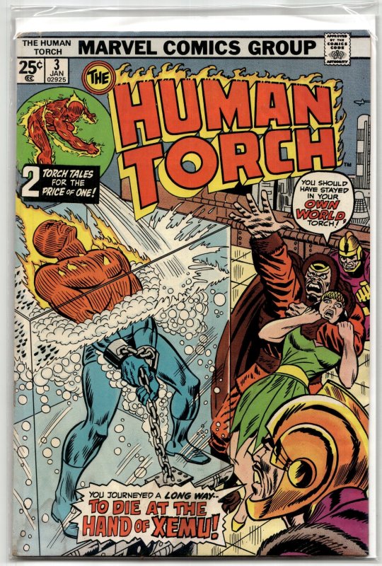 The Human Torch #3 (Timely Comics, 1975), raw, ungraded comic book — front cover