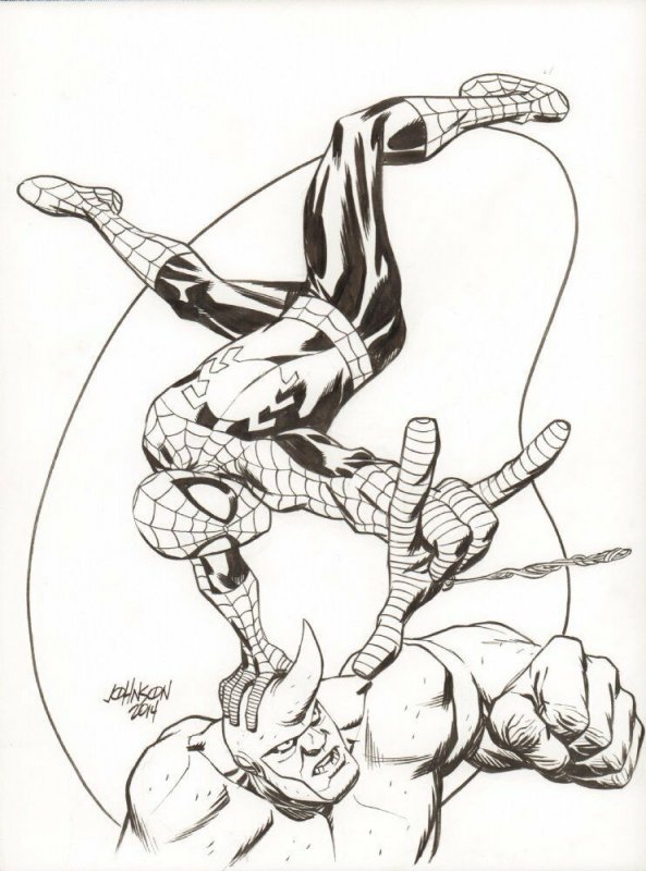 Spider-Man vs. the Rhino Commission - 2014 Signed art by Dave Johnson (2014), raw, ungraded comic book — front cover