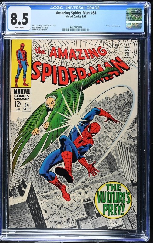 Amazing Spider-Man #64 (Marvel Comics, 1968), CGC 8.5 graded comic book, Universal Blue label — front cover in its holder