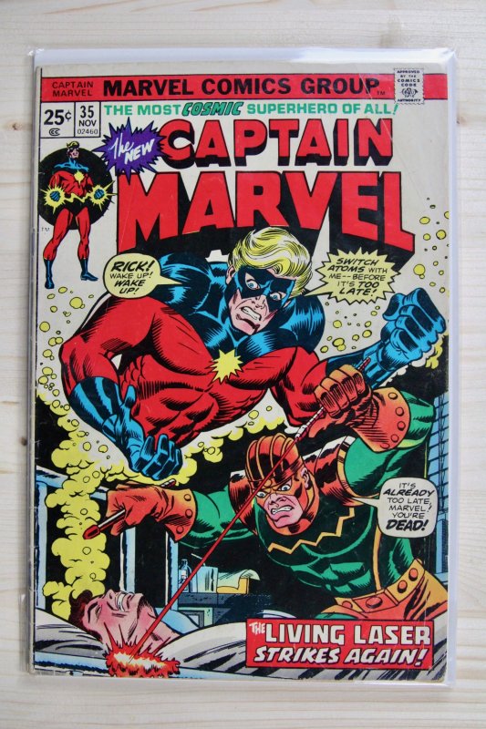 Captain Marvel #35 (Marvel Comics, 1974), raw comic book in VF 8.0 condition — front cover