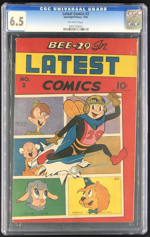 Latest Comics #2 (1945), CGC 6.5 graded comic book, Universal Blue label — front cover in its holder