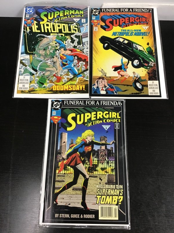 3pc Action Comics Lot (9.2) Superman vs. Doomsday, Supergirl #684-686!! 1993 (1993), raw comic book in 9.2 condition — front cover