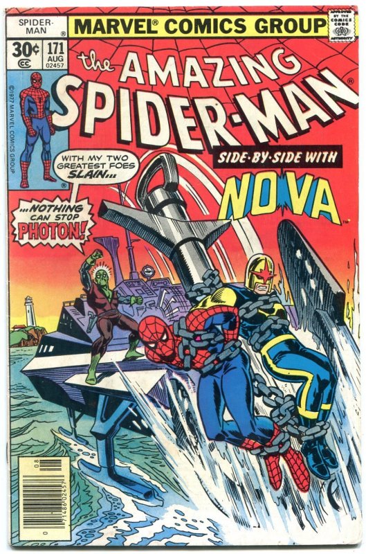 Amazing Spider-Man #171 (Marvel Comics, 1977), raw comic book in FN condition — front cover