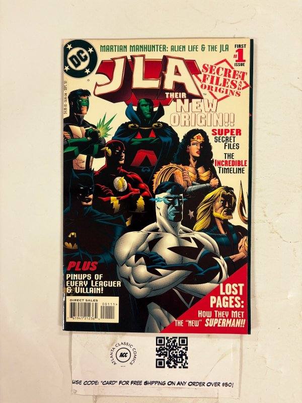 JLA Files and Origins #1 (DC Comics), raw comic book in NM condition — front cover