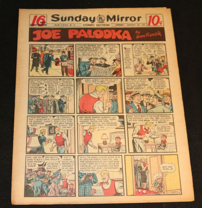 1951 Sunday Mirror Weekly Comic Section January 28th (VF+) Superman Steve Canyon (1951), raw comic book in VF+ condition — front cover