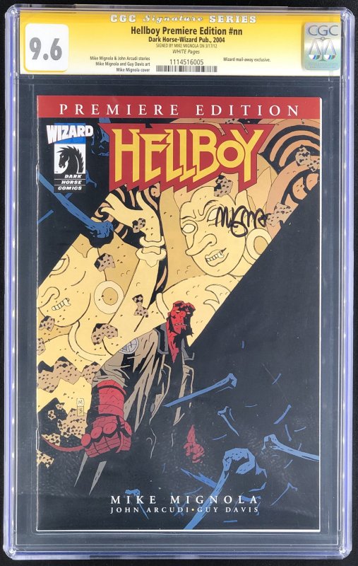 Hellboy Premiere Edition (2004) CGC 9.6 Signature Series (2004), CGC 9.6 graded comic book, Signature Series label — front cover in its holder