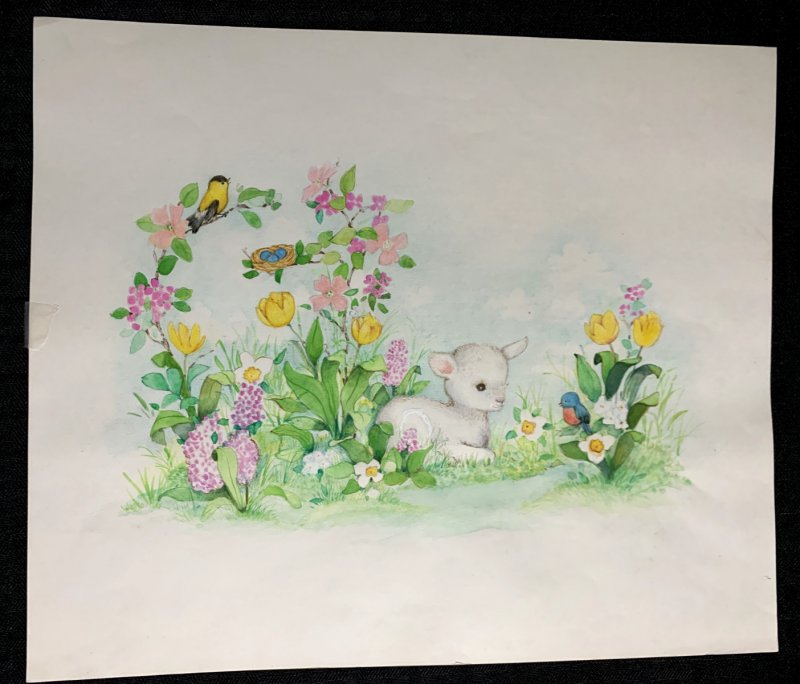 Calendar 13x11" Original Art FN 6.0 Cute Lamb with Birds & Flowers, raw comic book in FN 6.0 condition — front cover