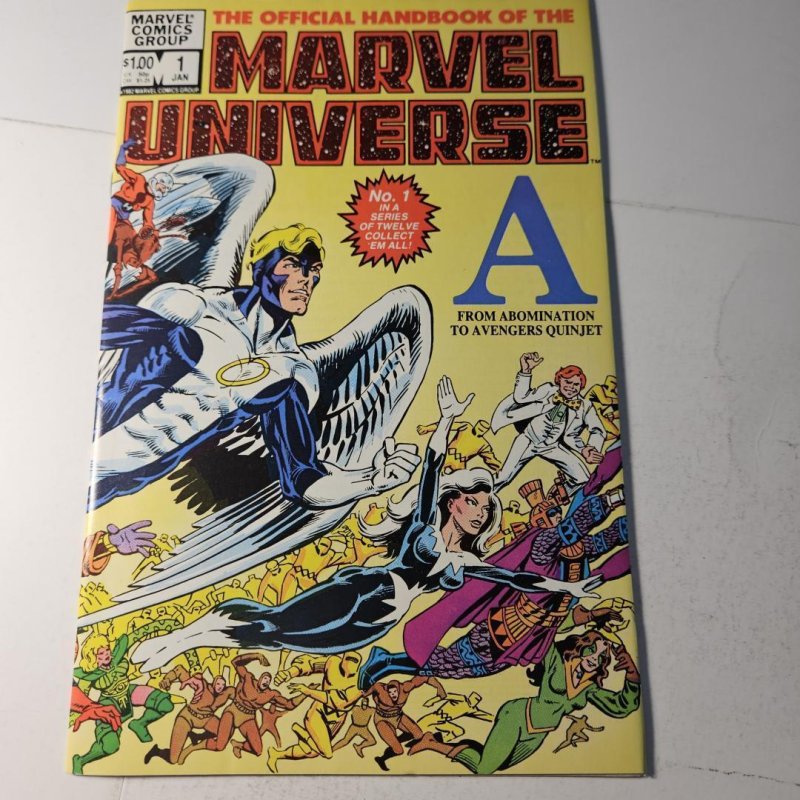 The Official Handbook of the Marvel Universe #1 (Marvel Comics, 1983), raw comic book in VF/NM condition — front cover