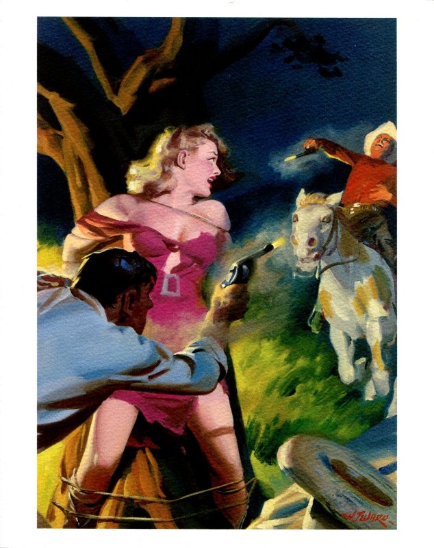 Pulp: HJ Ward "Tied to a Tree" Pulp Cover Print- Spicy Western Stories, Octo..., raw, ungraded comic book — front cover