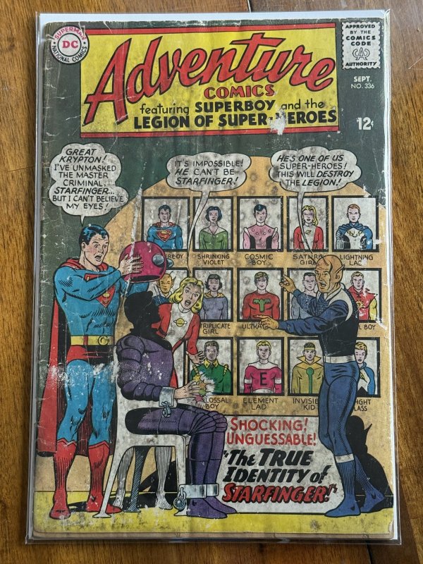 Adventure Comics #336 (DC Comics, 1965), raw comic book in GD 2.0 condition — front cover