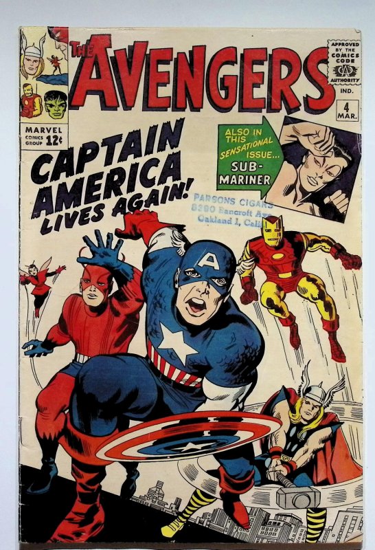 The Avengers #4 (Marvel Comics, 1964), raw, ungraded comic book — front cover