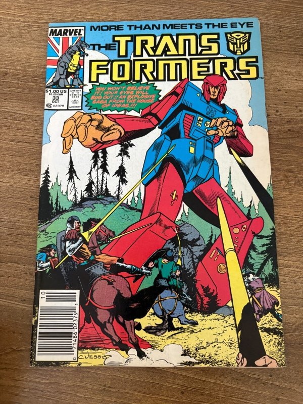 Transformers #33 (Marvel Comics), raw comic book in VF condition — front cover