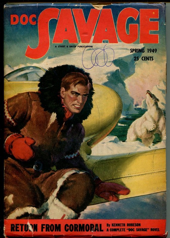 Pulp: Doc Savage-Spring 1949-Street & Smith-Return from Cormoral-rare Issue-VG (Street & Smith, 1949), raw comic book in VG condition — front cover