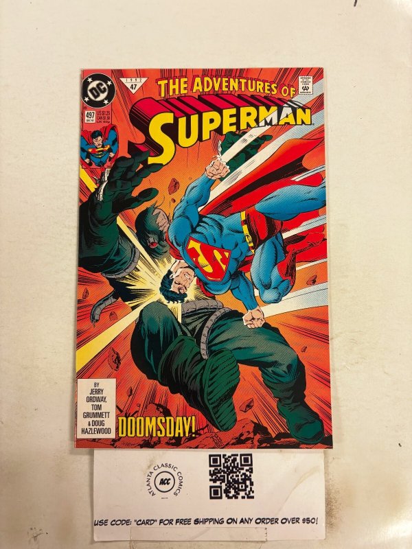 Adventures of Superman #497 (Marvel Comics, 1992), raw comic book in NM condition — front cover