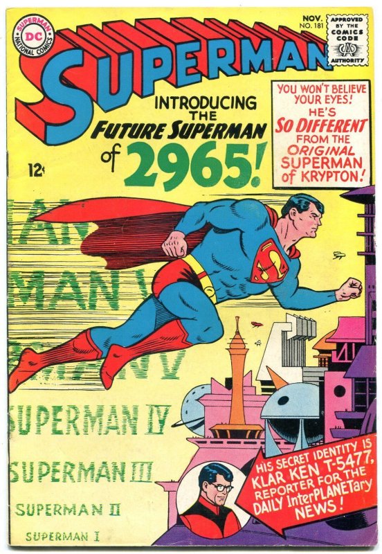 Superman #181 (DC Comics, 1965), raw comic book in FN+ condition — front cover