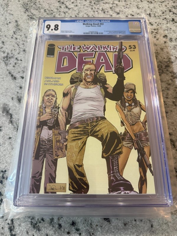 The Walking Dead #53 (Image Comics), CGC 9.8 graded comic book, Universal Blue label — front cover in its holder