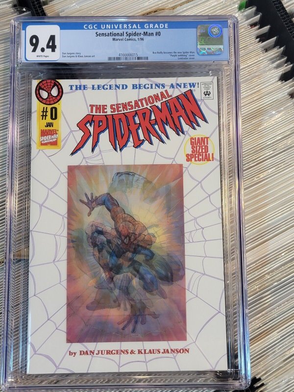 Sensational Spider-Man #0 (Marvel Comics, 1996), CGC 9.4 graded comic book, Universal Blue label — front cover in its holder