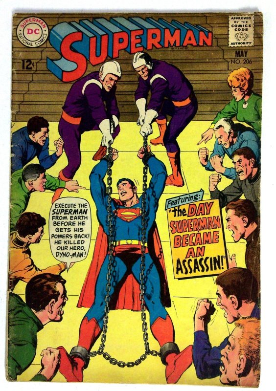 Superman #206 (DC Comics, 1968), raw comic book in VG condition — front cover