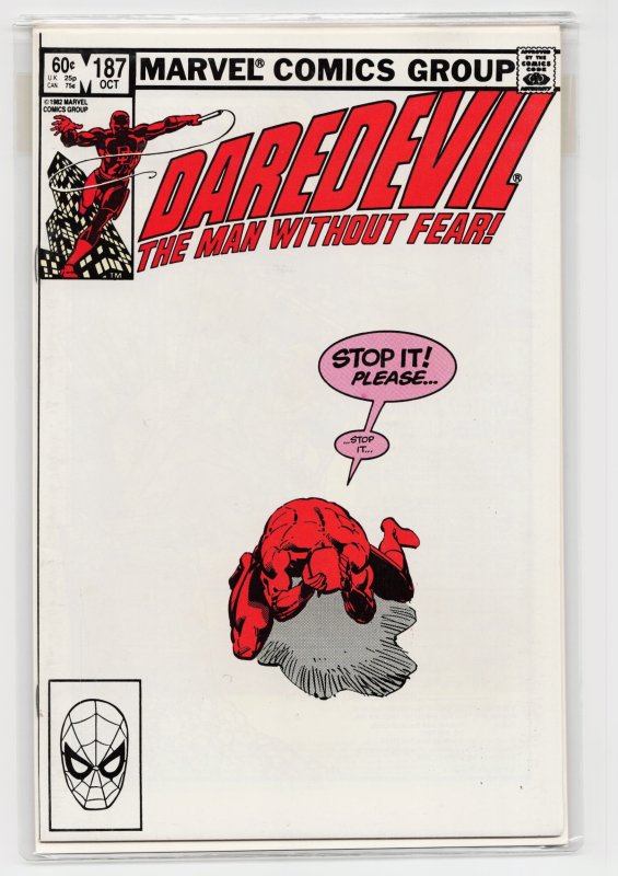 Daredevil #187 (Marvel Comics, 1982), raw, ungraded comic book — front cover