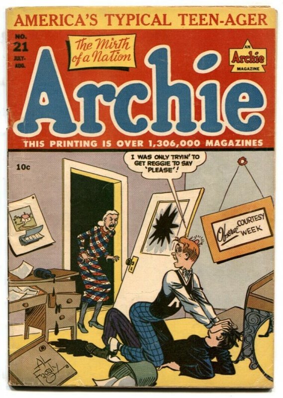 Archie #21 (Archie Comics, 1946), raw comic book in VG condition — front cover