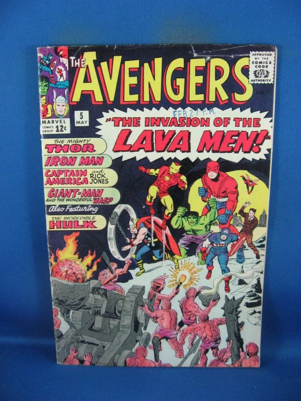 Avengers #5 (Marvel Comics, 1964), raw comic book in VG+ condition — front cover