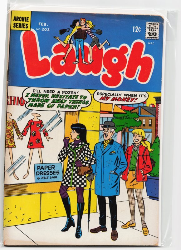 Laugh #203 (Archie Comics, 1968), raw, ungraded comic book — front cover