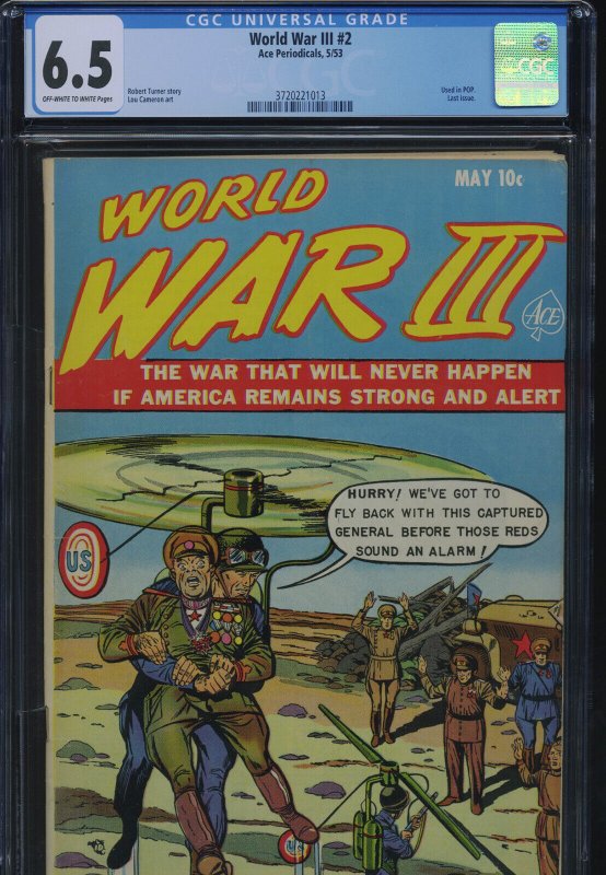 World War III #2, CGC 6.5 graded comic book, Universal Blue label — front cover in its holder