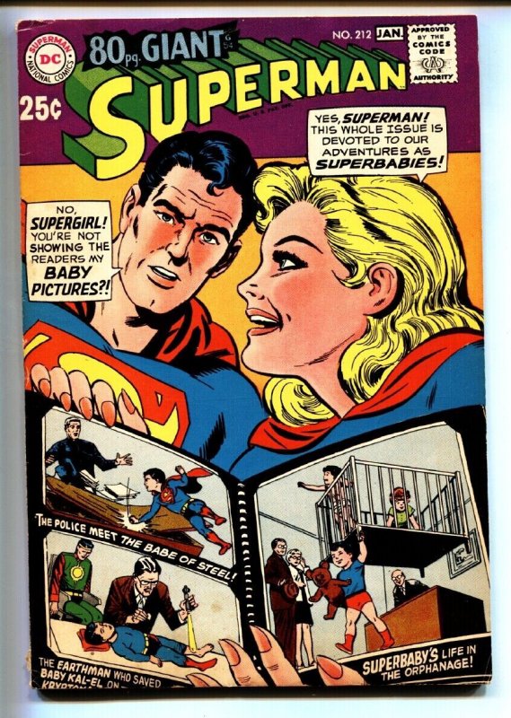 Superman #212 (DC Comics), raw comic book in VF- condition — front cover