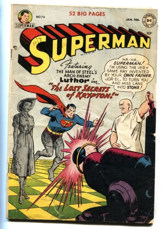Superman #74-1952-DC-LUTHOR-KRYPTON-Golden-Age Comic Book (DC Comics, 1952), raw, ungraded comic book — front cover