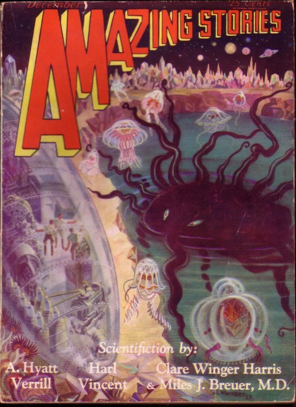 Amazing Stories 1929 Dec Frank R Paul Harl Vincent VG, raw comic book in VG condition — front cover