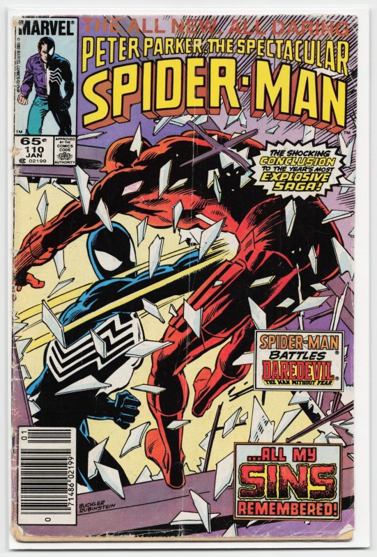 The Spectacular Spider-Man #110 (Marvel Comics, 1986), raw, ungraded comic book — front cover