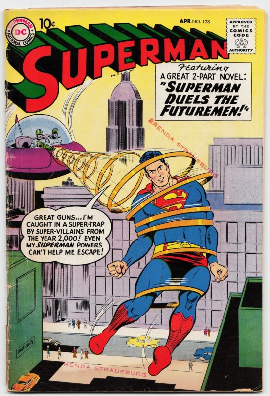 Superman #128 (DC Comics, 1959), raw, ungraded comic book — front cover