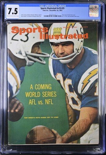 Sports Illustrated Dec #16 (1963), CGC 7.5 graded comic book, Universal Blue label — front cover in its holder