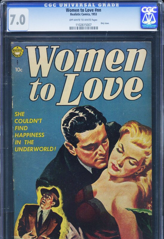 Women TO Love nn - CGC-7.0, OW-W - Realistic - Scarce! - Golden Age, CGC 7.0 graded comic book, Universal Blue label — front cover in its holder
