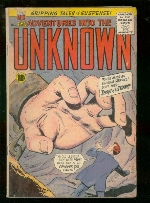 Adventures into the Unknown #123 (DC Comics, 1961), raw comic book in VG condition — front cover